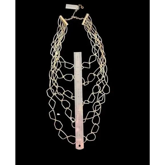 French Connections 5 Layered Multi Chain Long Gold Tone Necklace 37" - Picture 6 of 6